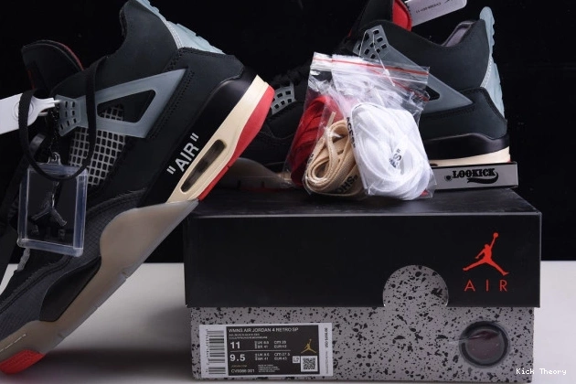 Kicked Out Shoe Store Jordan Bred White Air x Off Retro 4 CV9388-001 0710